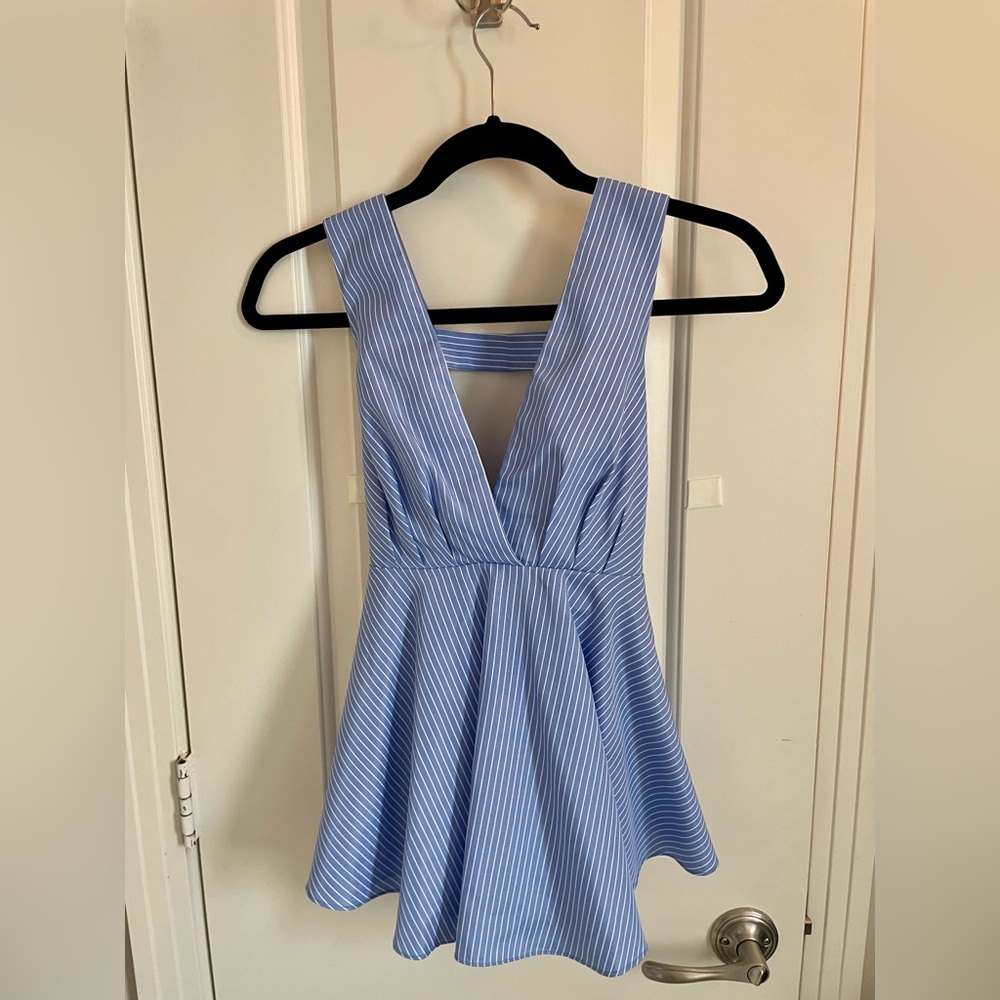 Blue and White Striped Top with Bow Tie Back
